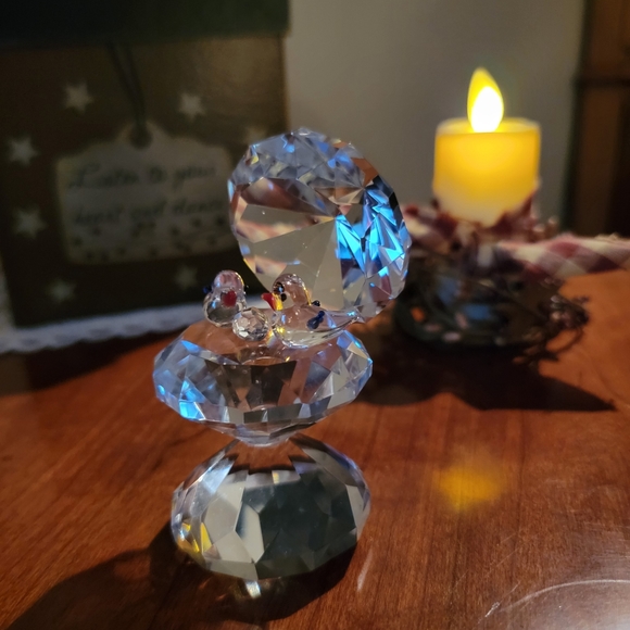 CRYSTAL WORLD ♡ Sweet Vintage Heavy Crystal Bird Bath Two Birds 'n Crystal Ball - Picture 11 of 17